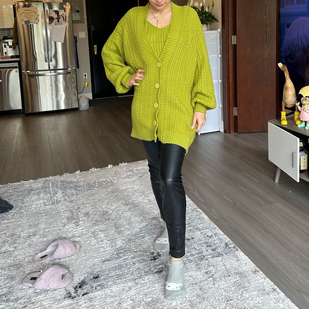 Long jacket with sleeveless T-shirt